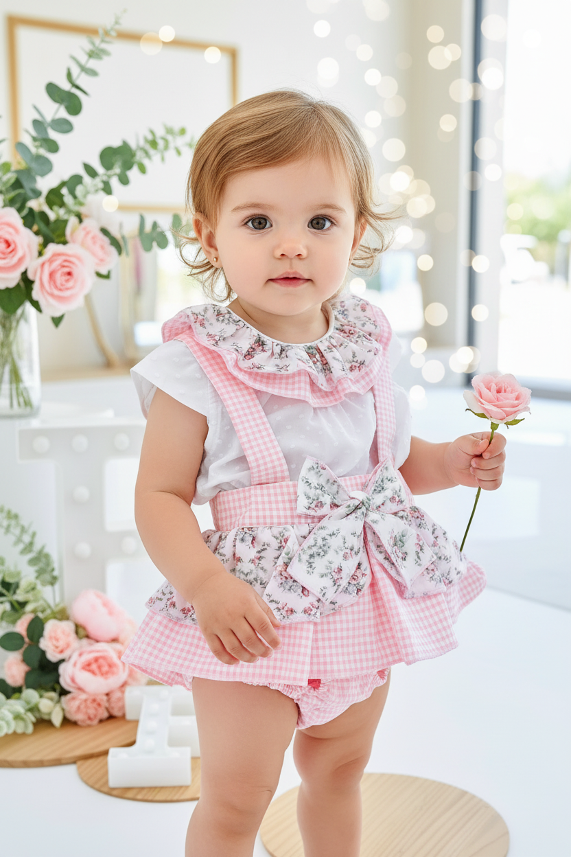 Conjunto Leonor: saia/tapa fraldas e blusa 6-36M