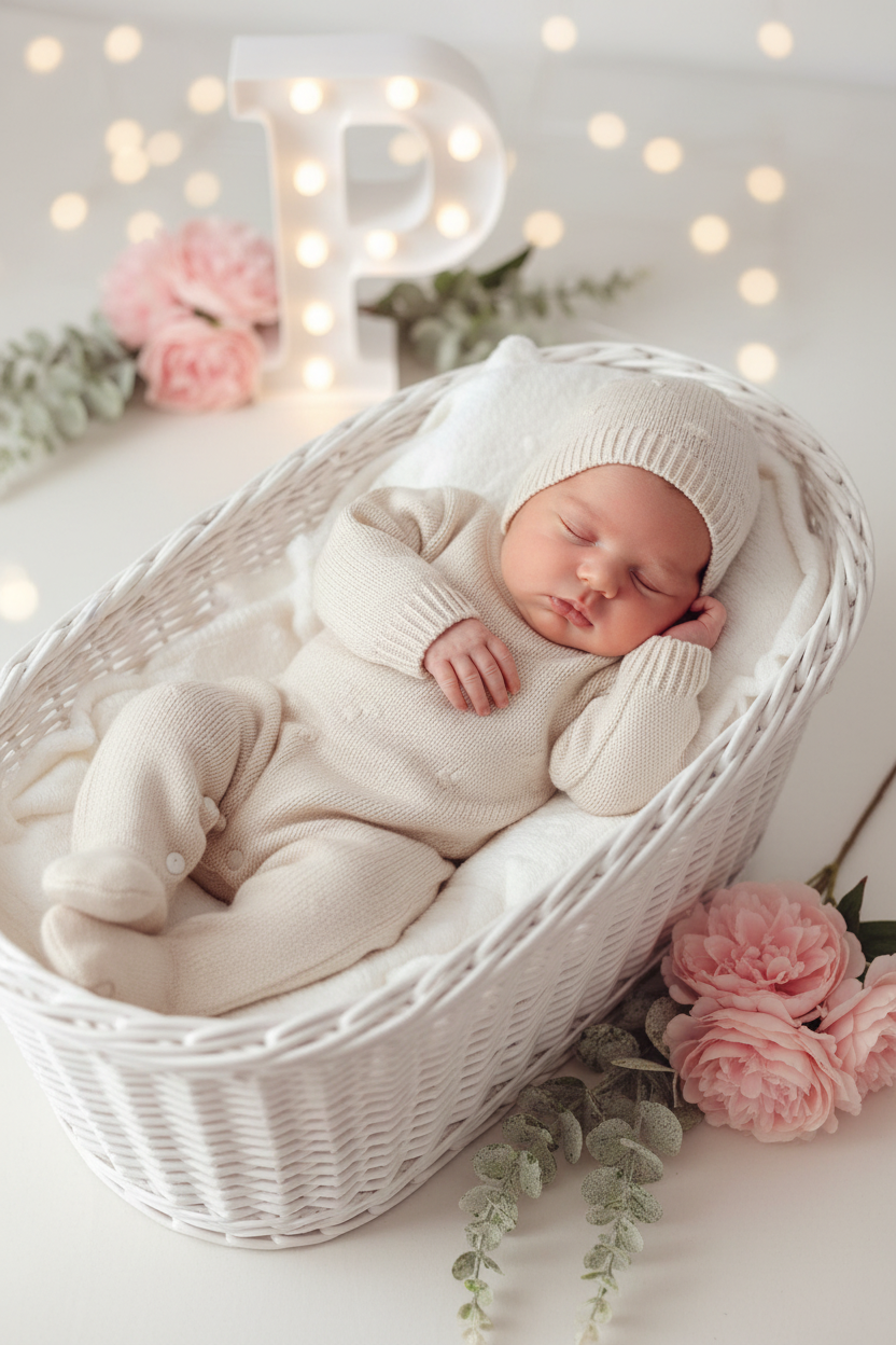 Babygrow e touca Bege em malha Outono Inverno