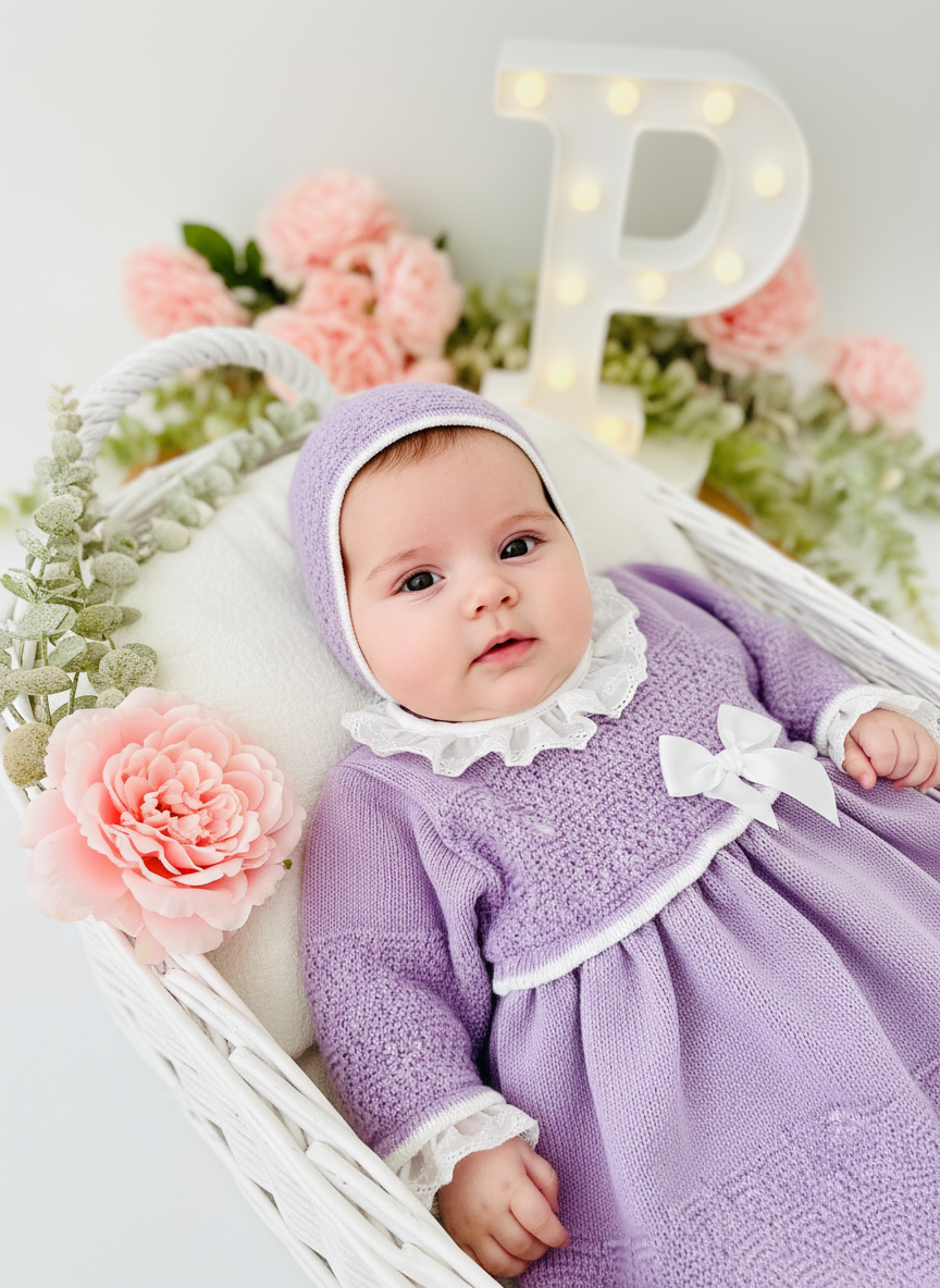 Vestido e touca Lilás  -Outono Inverno