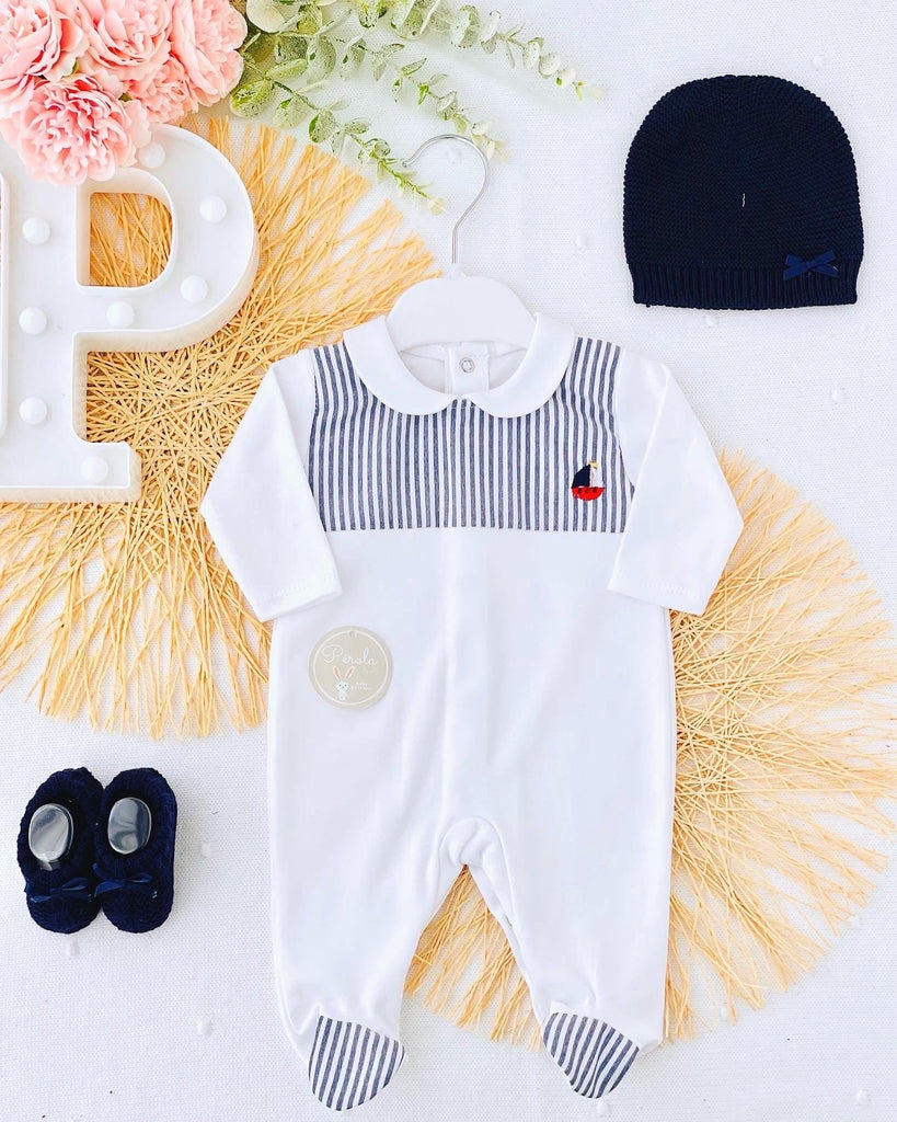 Babygrow algodão barco azul marinho
