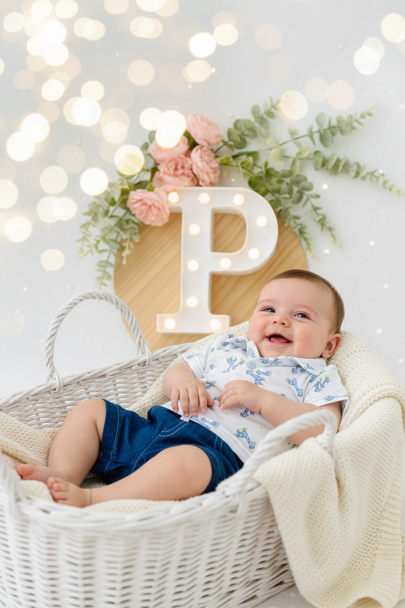 Conjunto: Calções de ganga e pólo com girafas