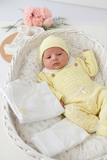 Pack saída de maternidade AMARELO 5 peças: body, calças, jardineiras, camisola e gorro