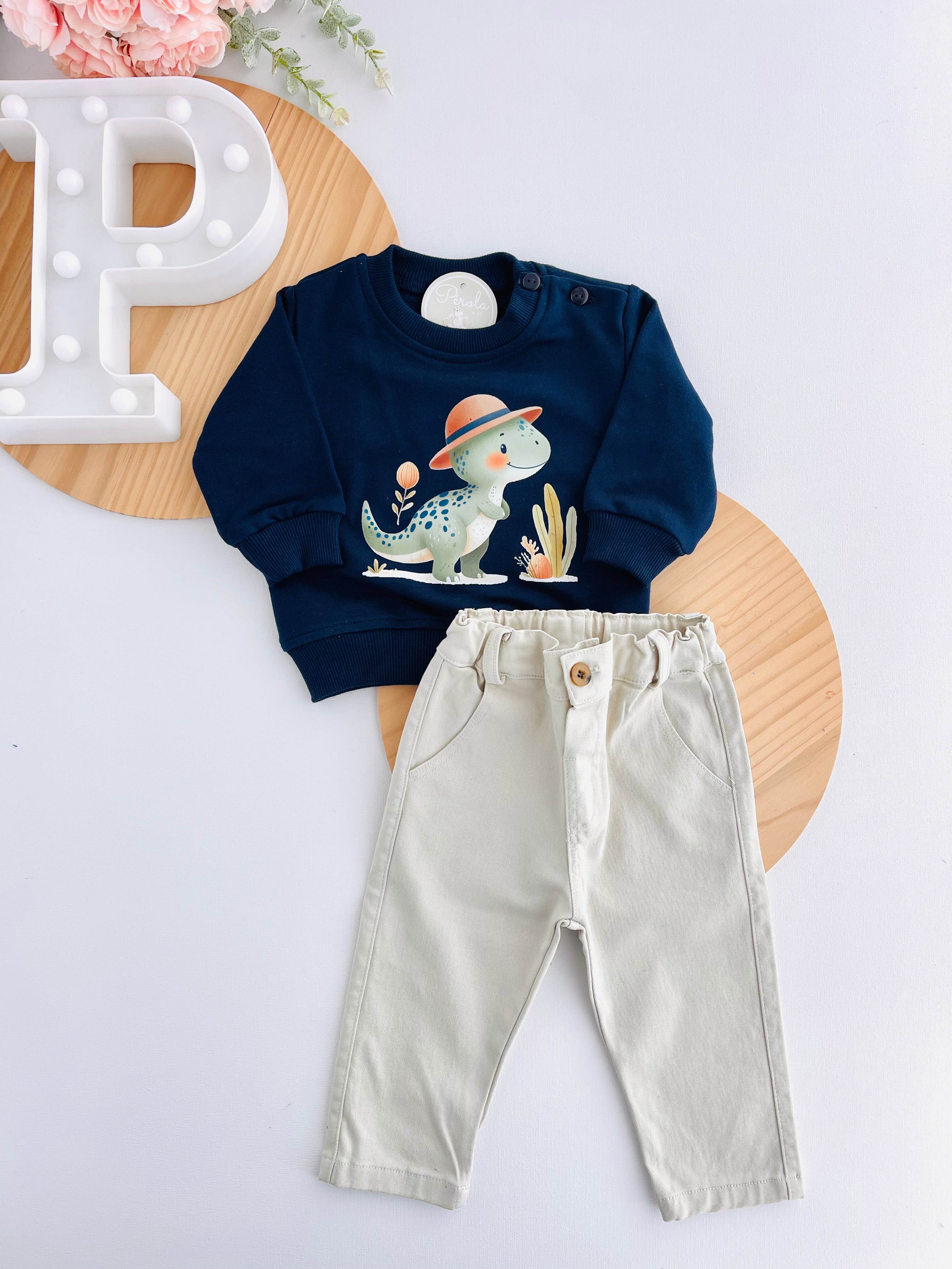 Conjunto explorador: calças em sarja e camisola (3-24m)