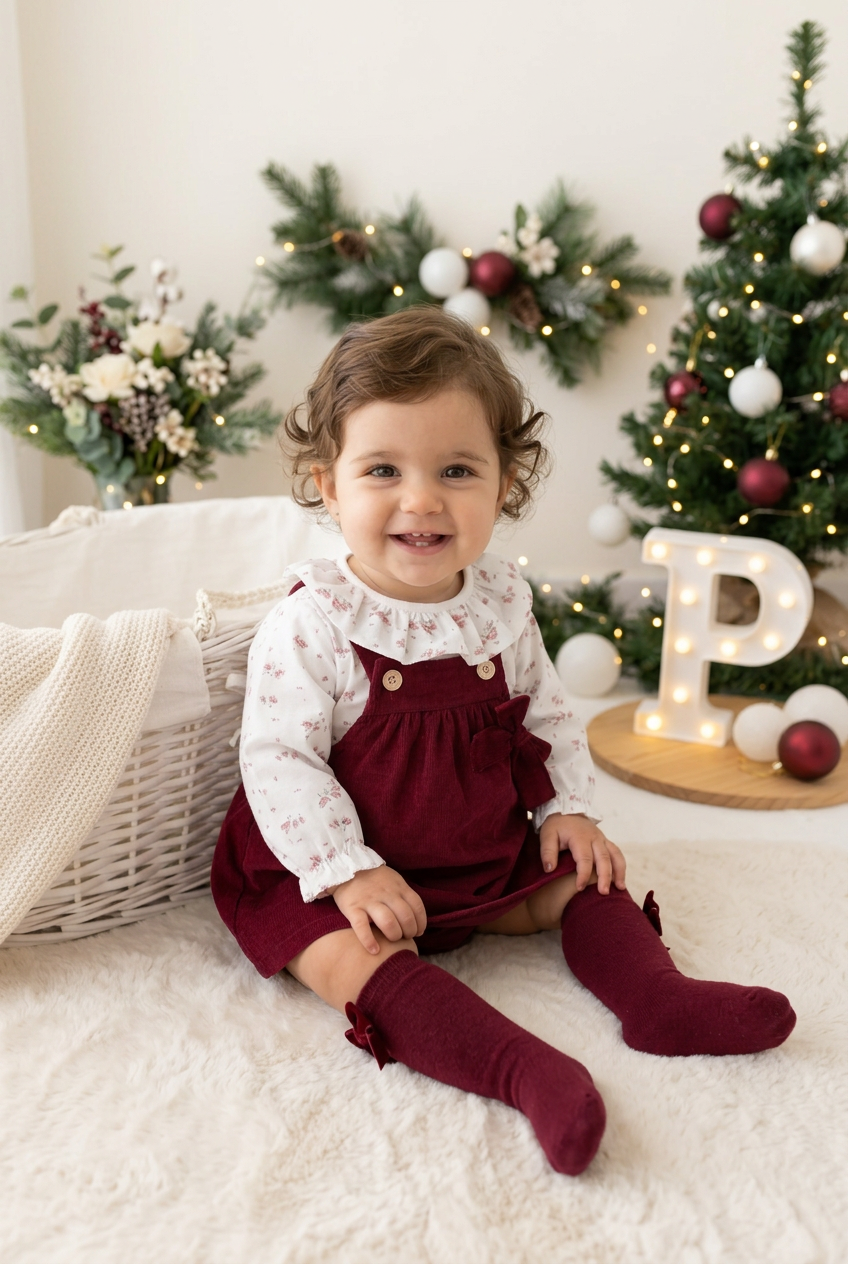 Conjunto Bordeaux em bombazine: vestido e blusa 3M 6M 12M