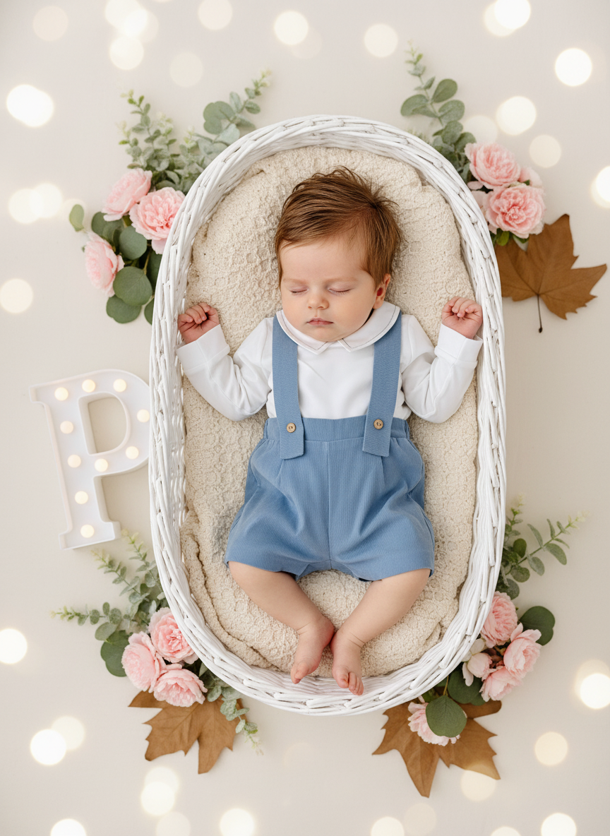 Conjunto menino azul: Calções bombazine e camisa- Outono/Inverno