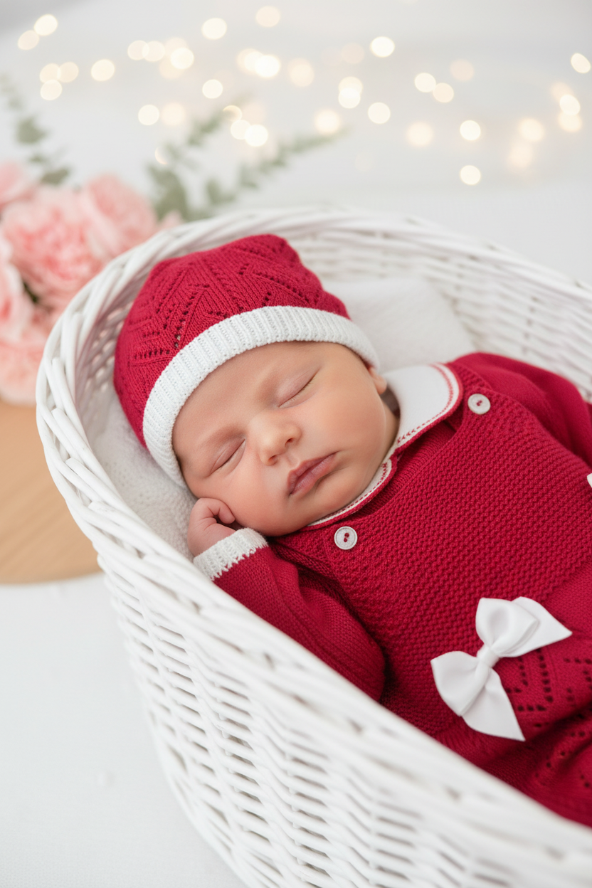 Pack saída de maternidade VERMELHO 5 peças: body, calças, jardineiras, camisola e gorro