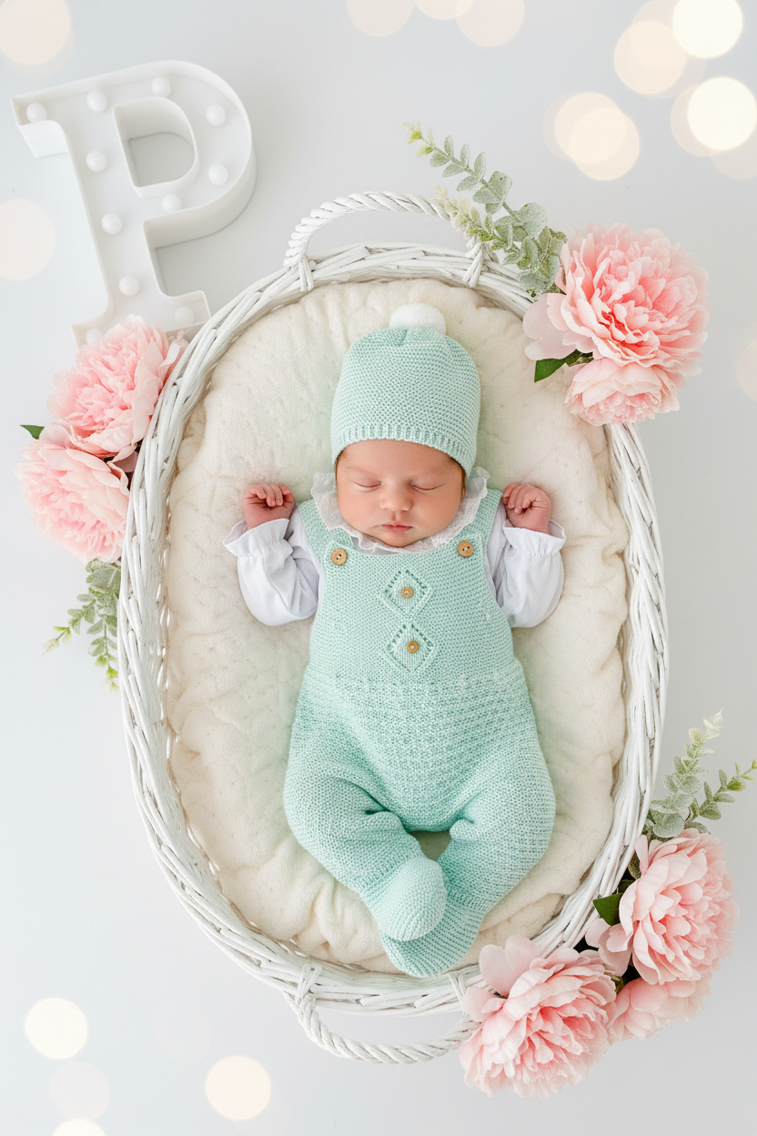 Saída de maternidade: blusa, gorro e jardineiras pé