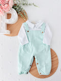 Conjunto verde: Jardineiras e camisola 3-12M
