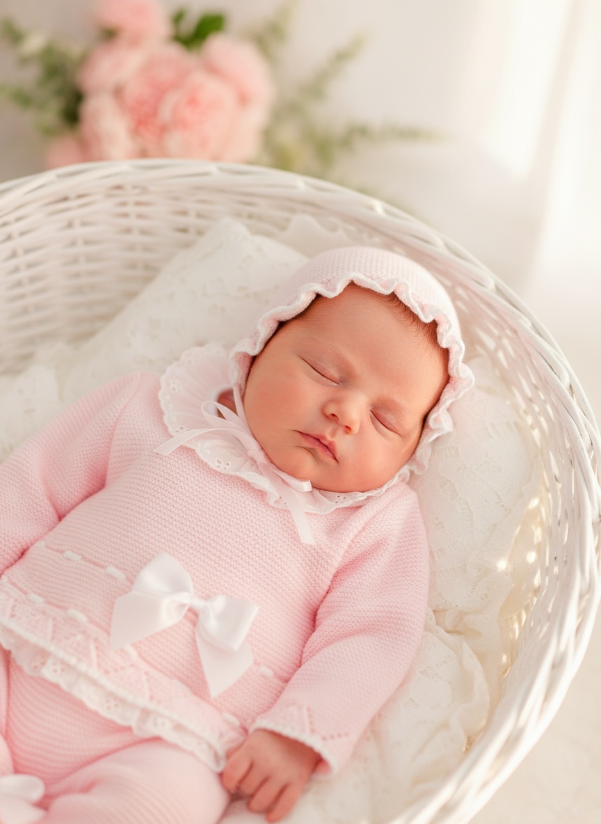 Conjunto rendinha rosa: camisola, calças e touca