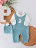Conjunto coelhinho: jardineiras, camisola e gorro