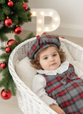 Conjunto Menina Tartan Vermelho e cinza - Vestido, Blusa e Bóina