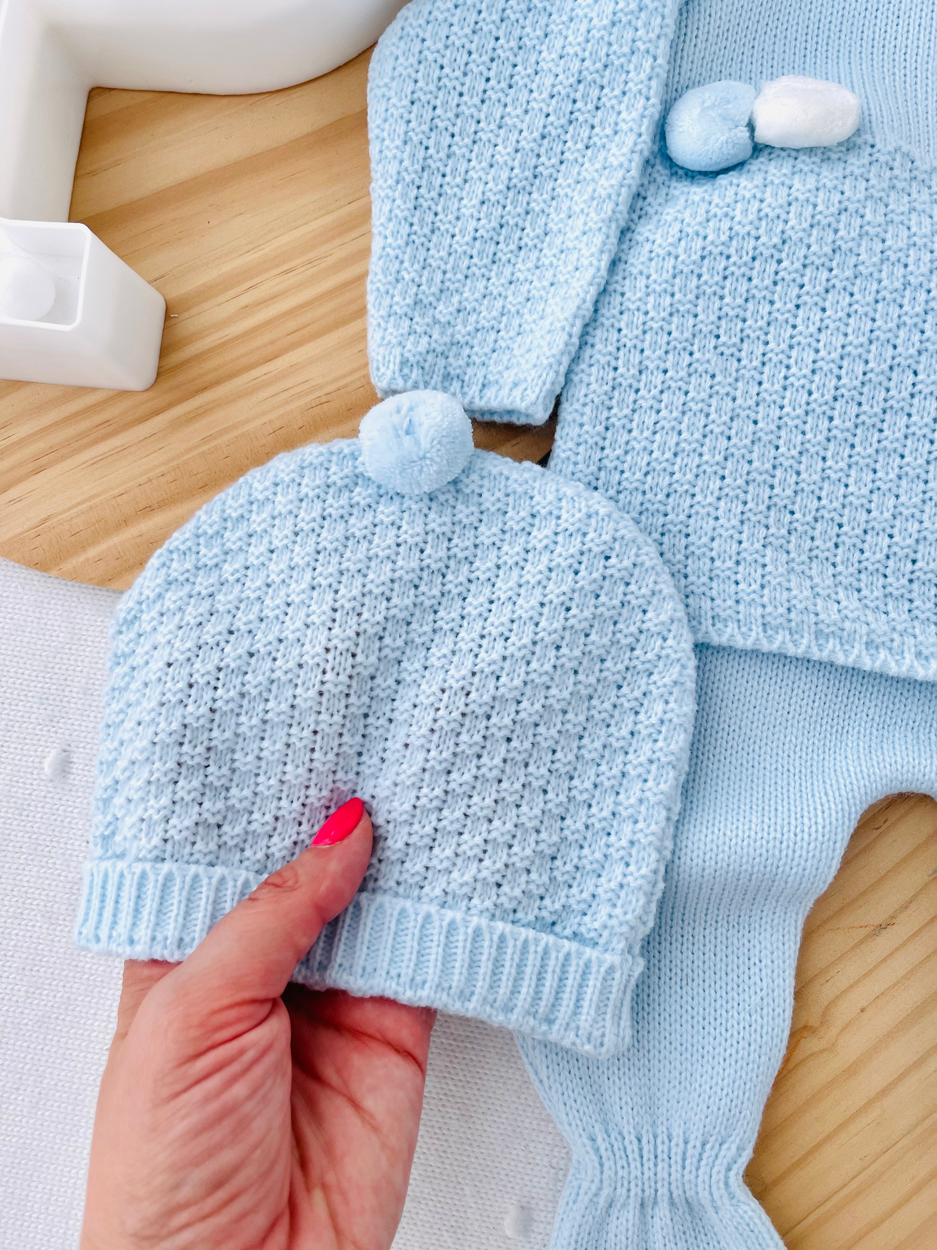 Conjunto menino malha azul: camisola, calças e gorro Outono/Inverno