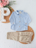 Conjunto menino riscas: camisa riscas e calças