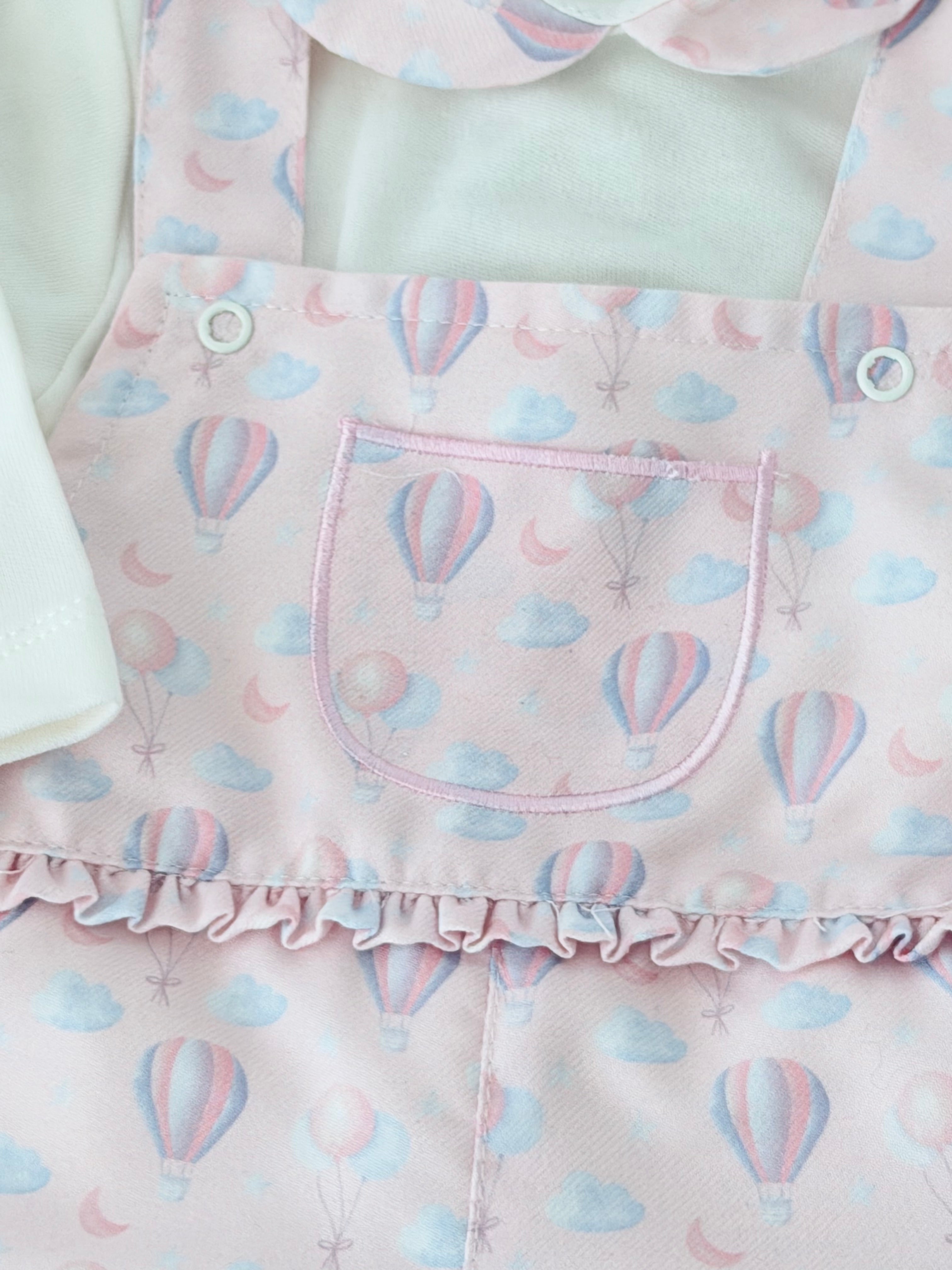 Conjunto balões rosa: Jardineiras forradas e camisola Outono Inverno
