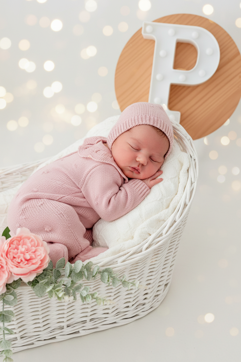 Babygrow e touca Rosa Velho em malha Outono Inverno