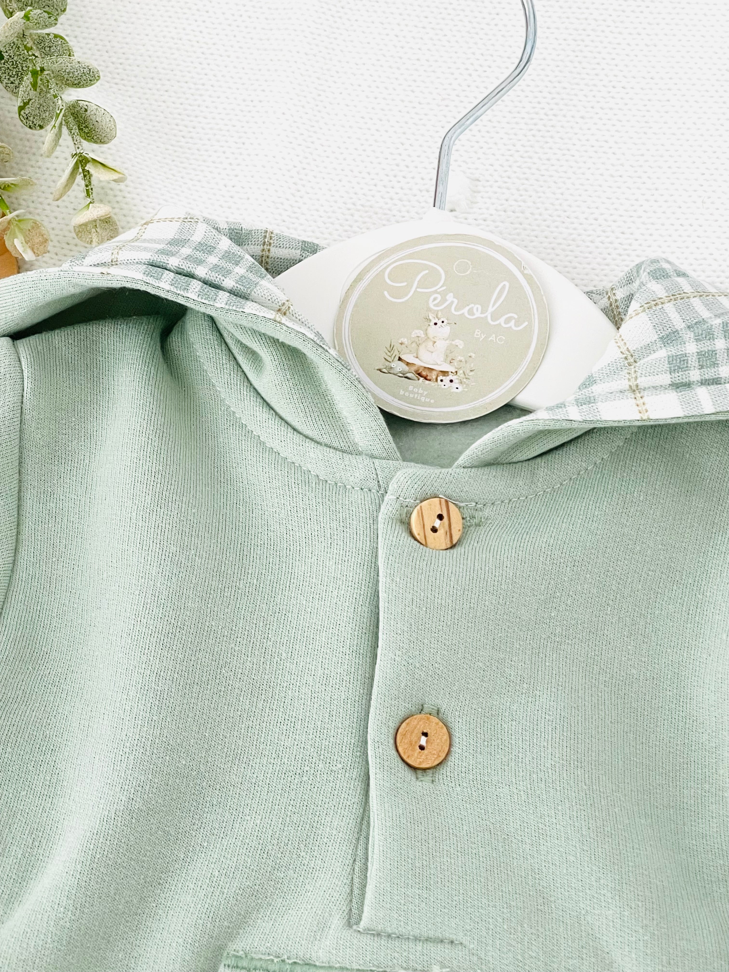 Conjunto Bebé verde com Capuz - Camisola e Calças Cardadas (3-36m)