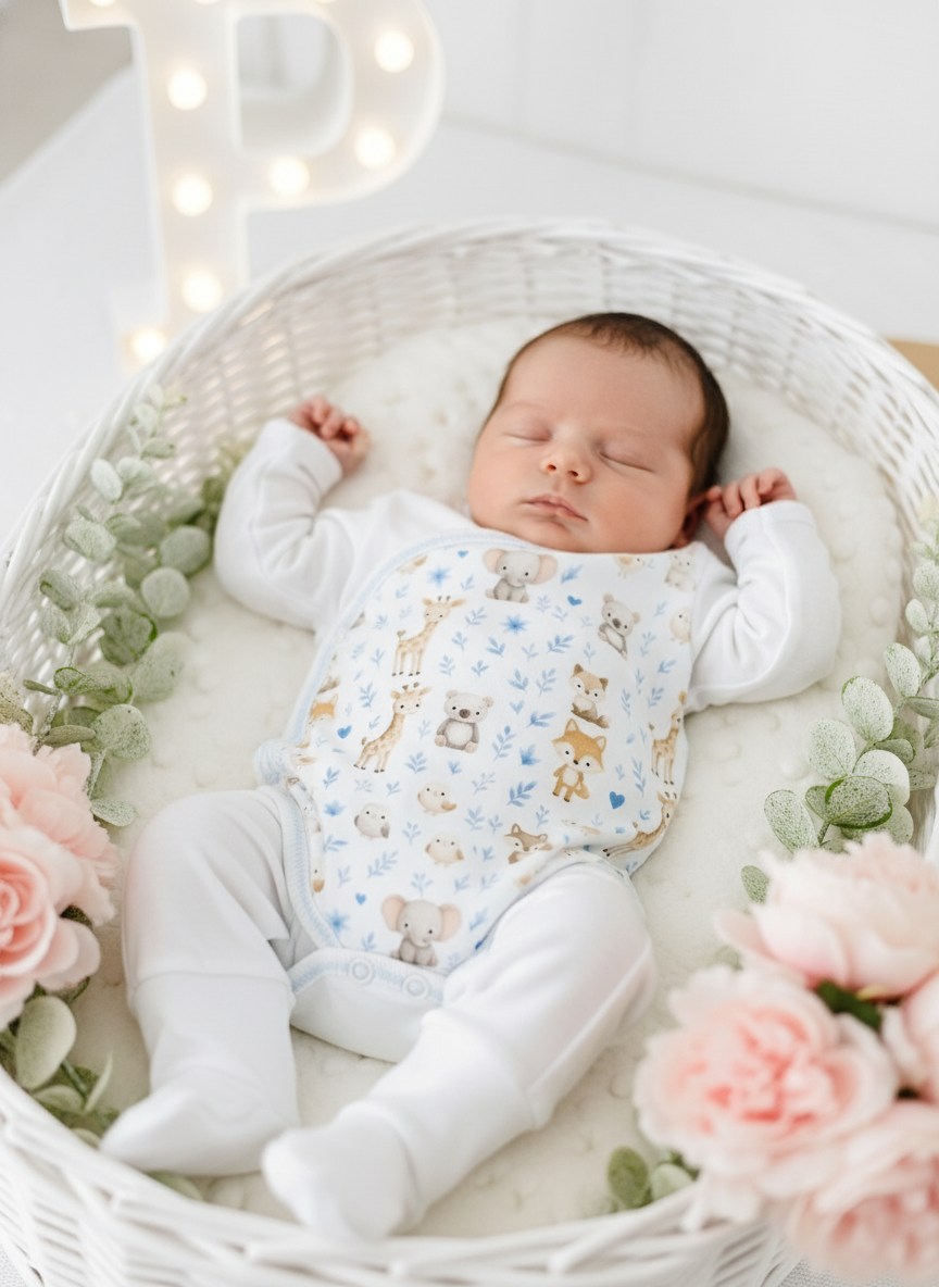 Conjunto interiores tema animais amorosos : Body e calças com carda