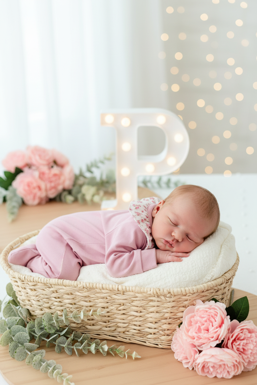 Babygrow Rosa velho tema flores em algodão