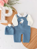 Conjunto coelhinho: jardineiras, camisola e gorro