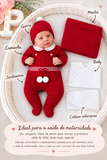 Pack saída de maternidade pompons vermelho com manta - 6 peças