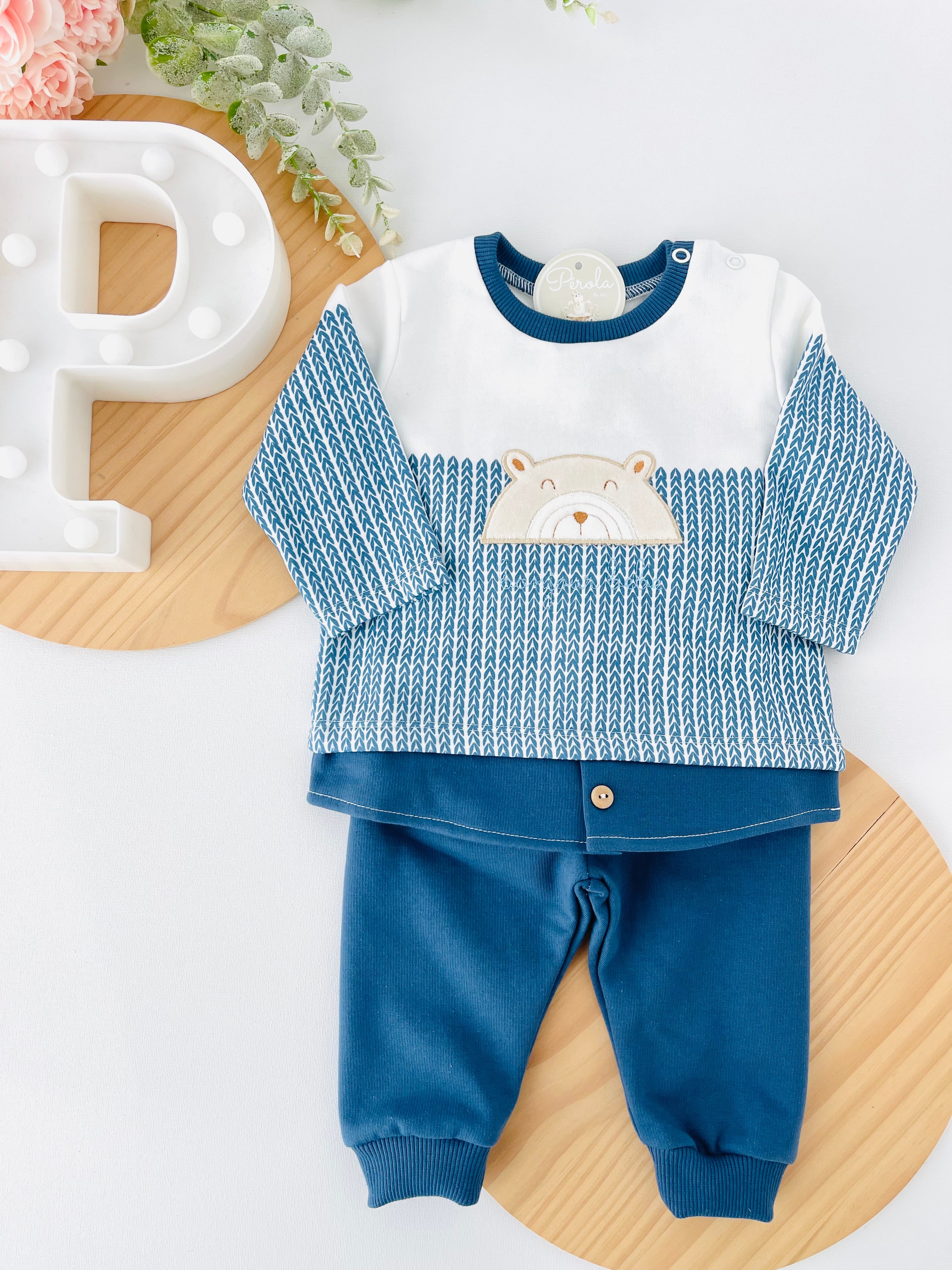 Fato de treino ursinho com efeito camisa- com carda (3-18m)