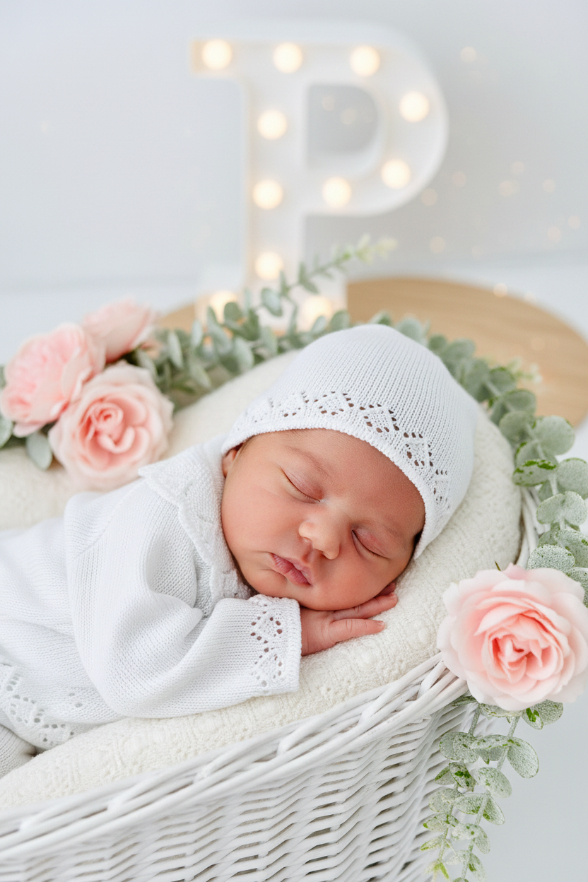 Conjunto recém-nascido com golinha: camisola, calças e touca Primavera Verão