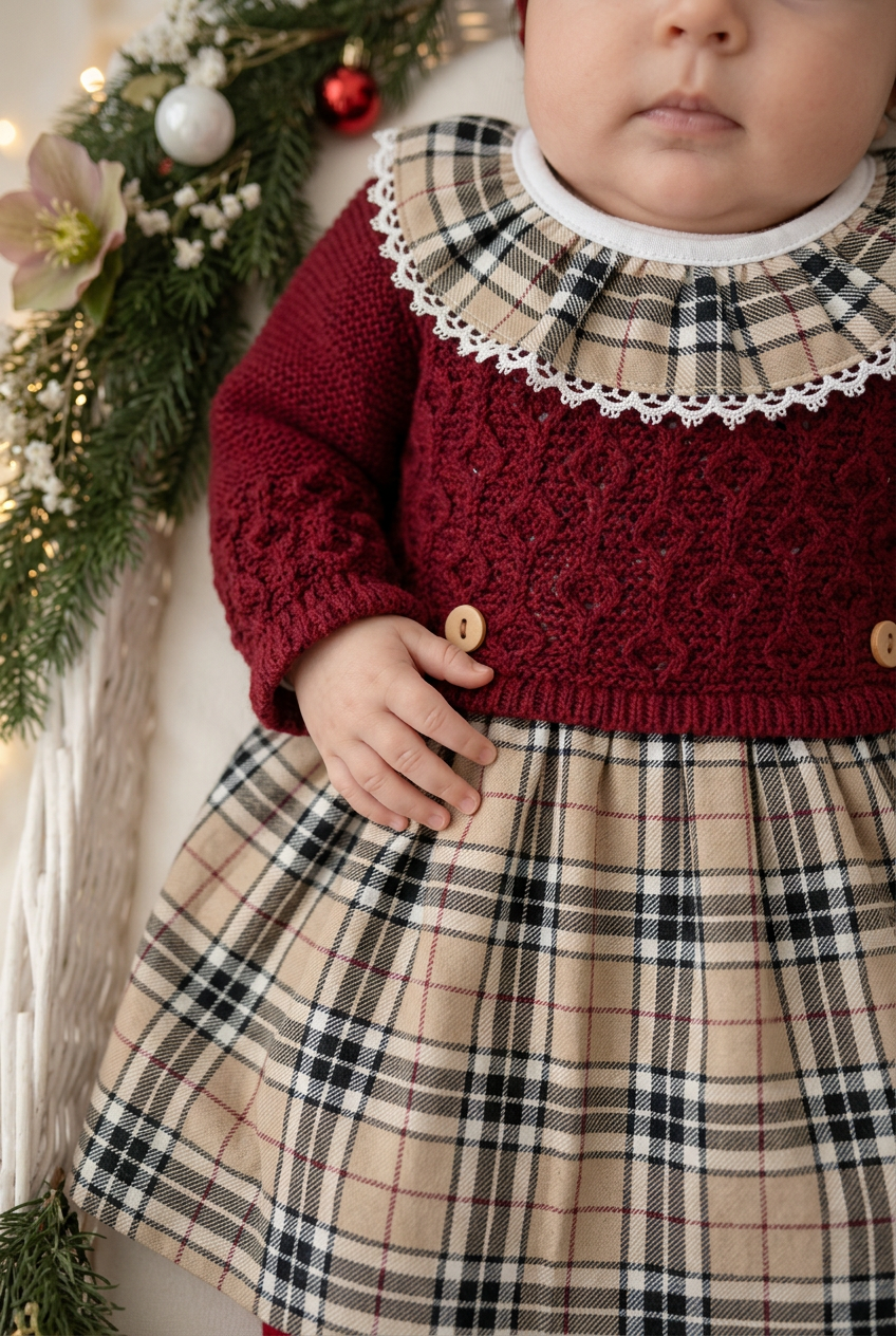 Vestido e touca de malha Bordeaux