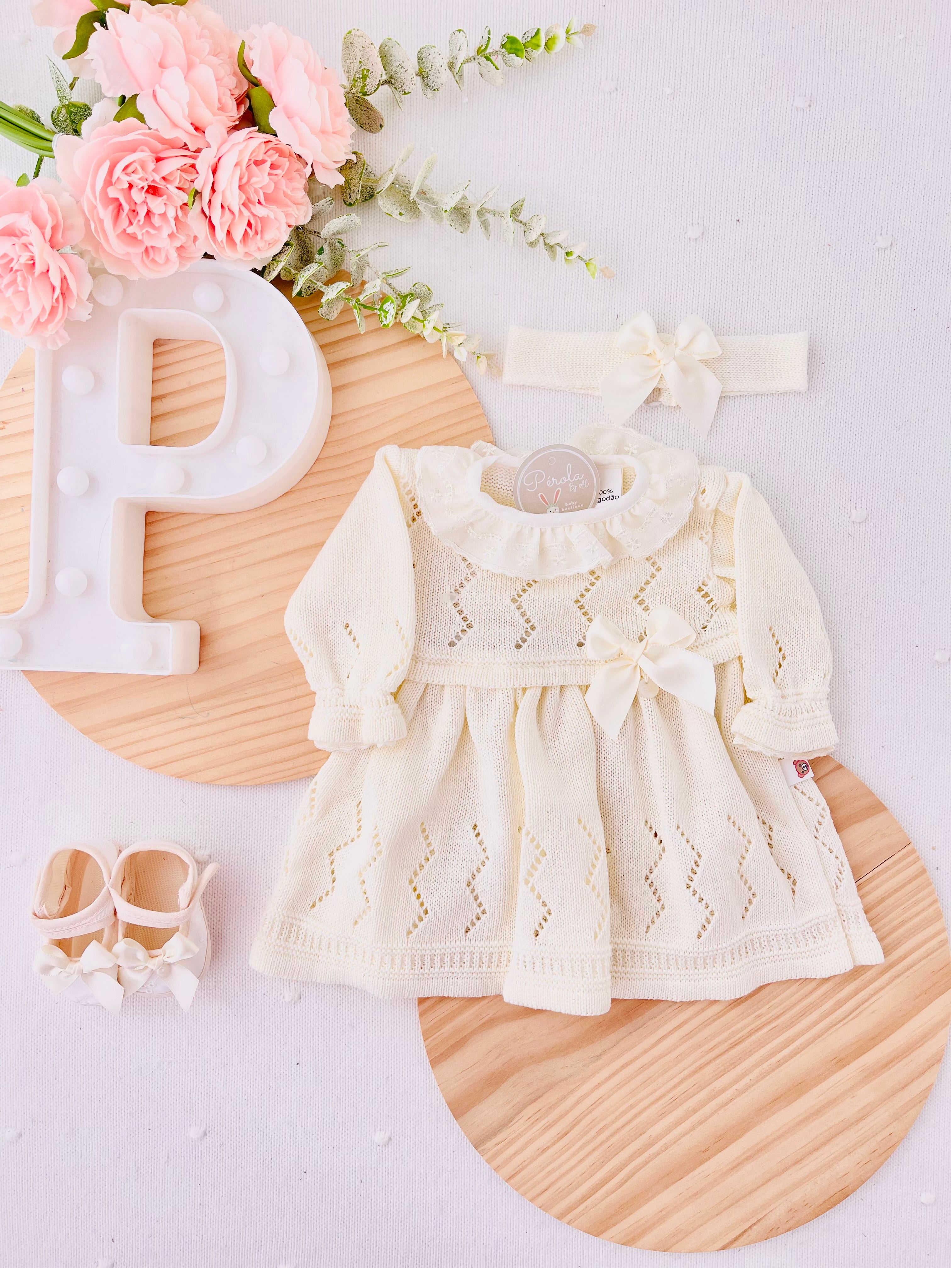 Conjunto Vestido e fita para o cabelo - 100% algodão