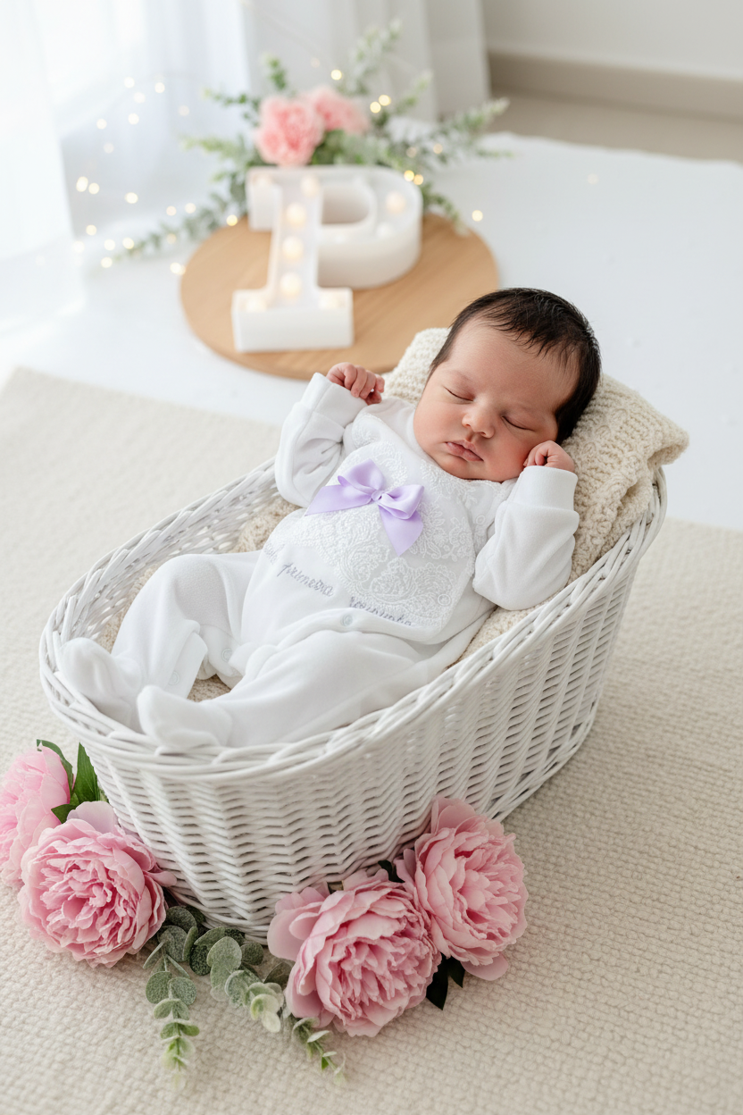 Enxoval requinte de bebé lilás : 9 peças essenciais