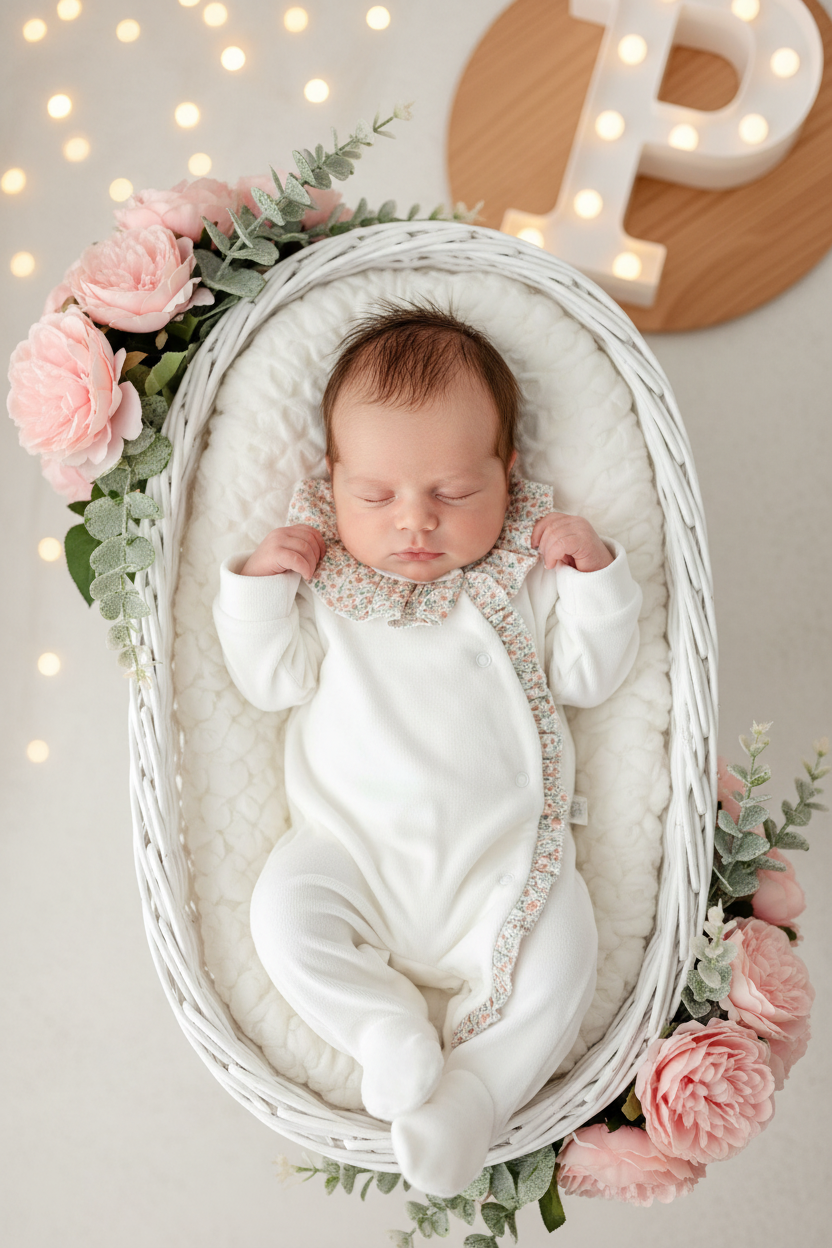 Babygrow tema flores em VELUDO pérola