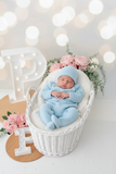 Saídas de maternidade: jardineiras, camisola e gorro outono inverno