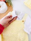 Saída de maternidade  amarelo : jardineiras, camisa e gorro 100% algodão Primavera/Verão