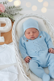 Pack saída de maternidade Azul 5 peças: body, calças, jardineiras, camisola e gorro