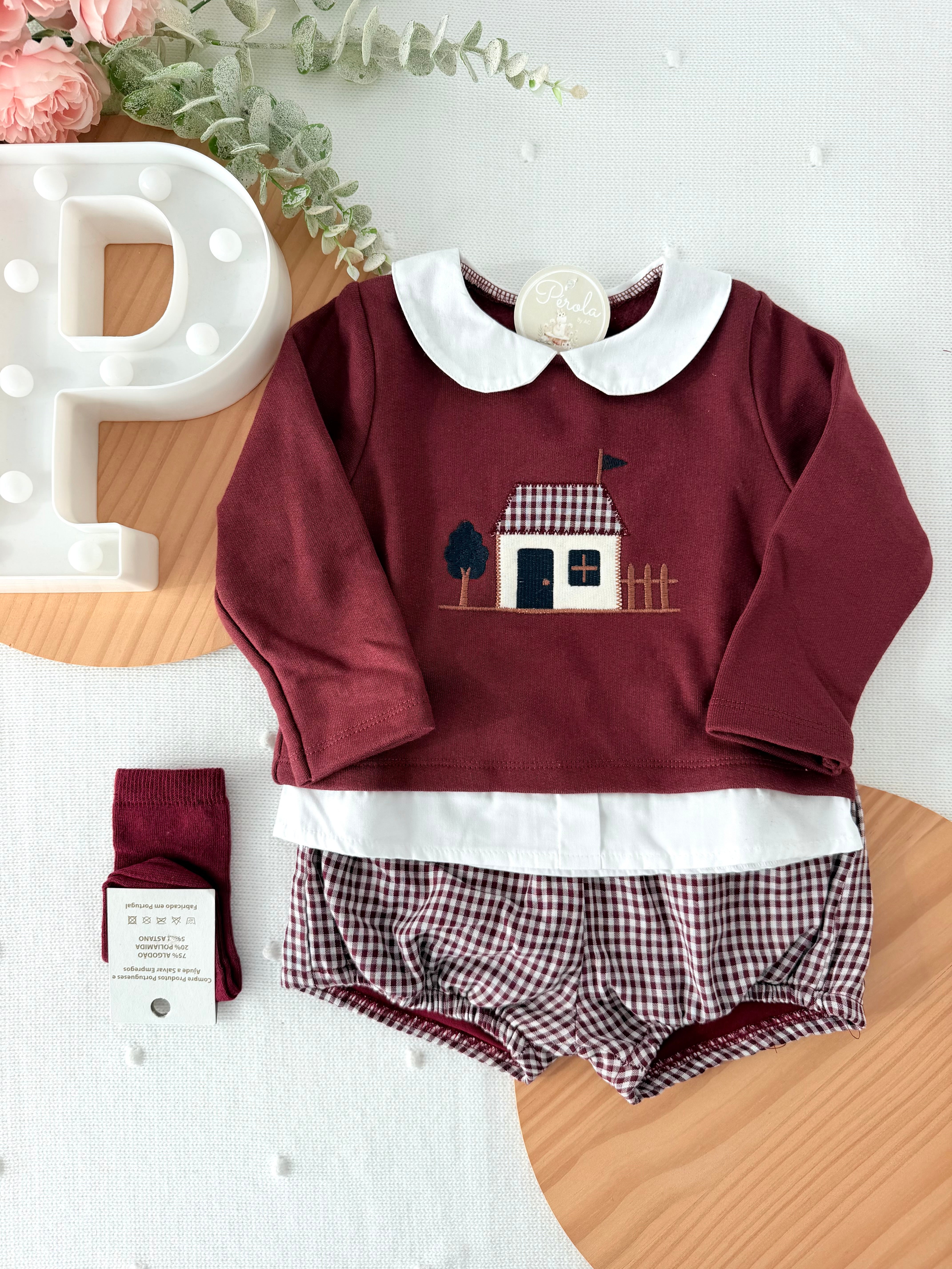 Conjunto casinha unissexo: camisola e calções