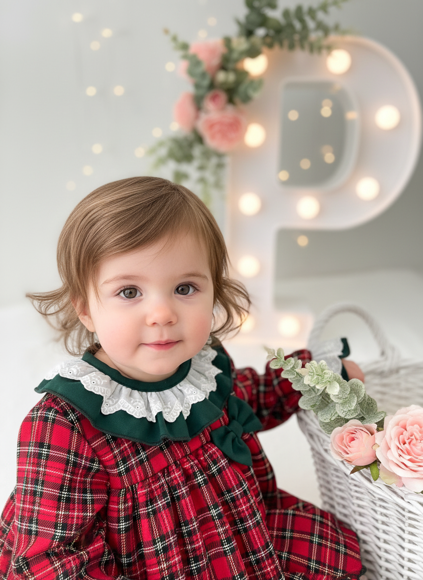 Vestido tartan com detalhes em verde