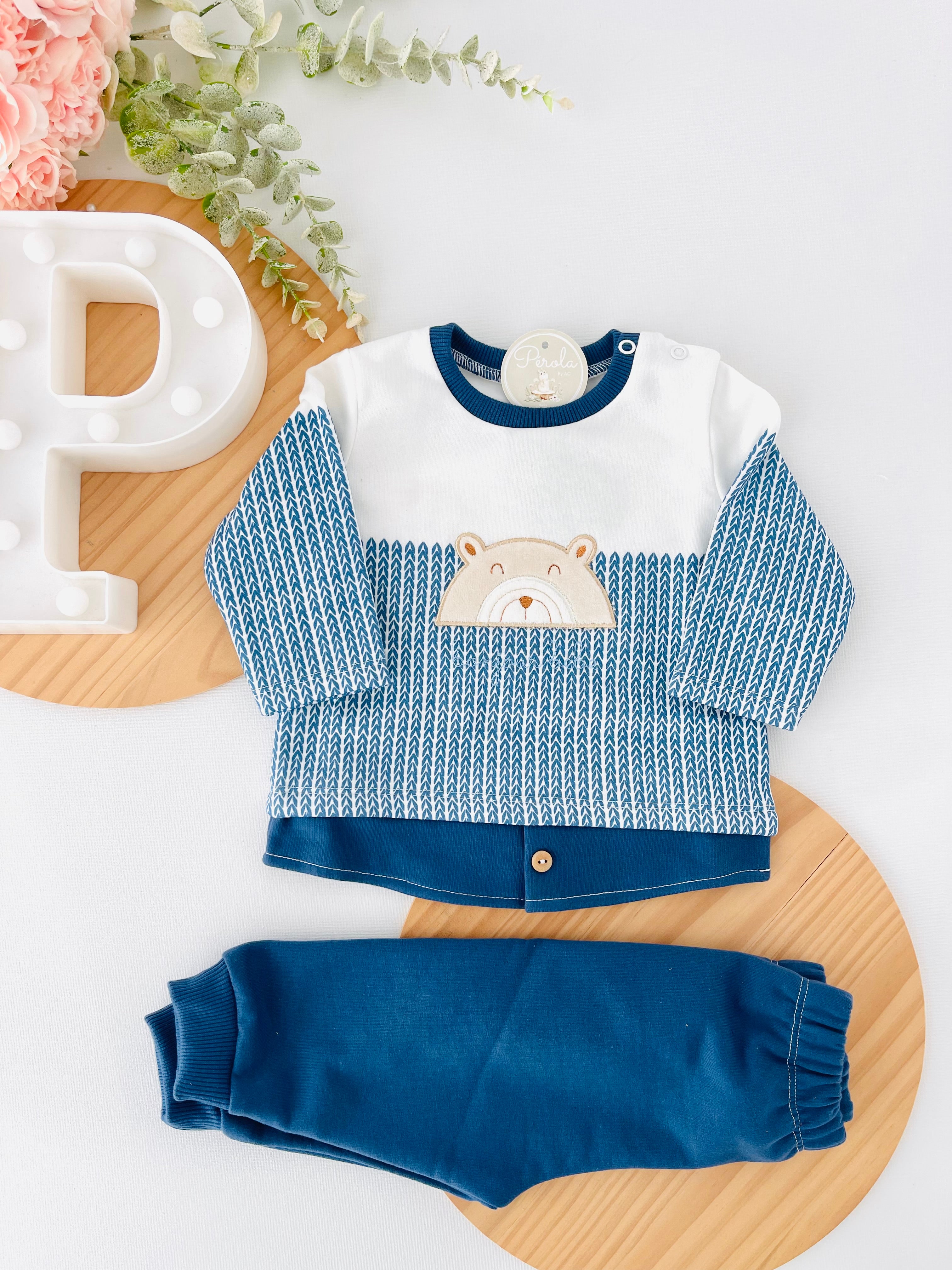 Fato de treino ursinho com efeito camisa- com carda (3-18m)