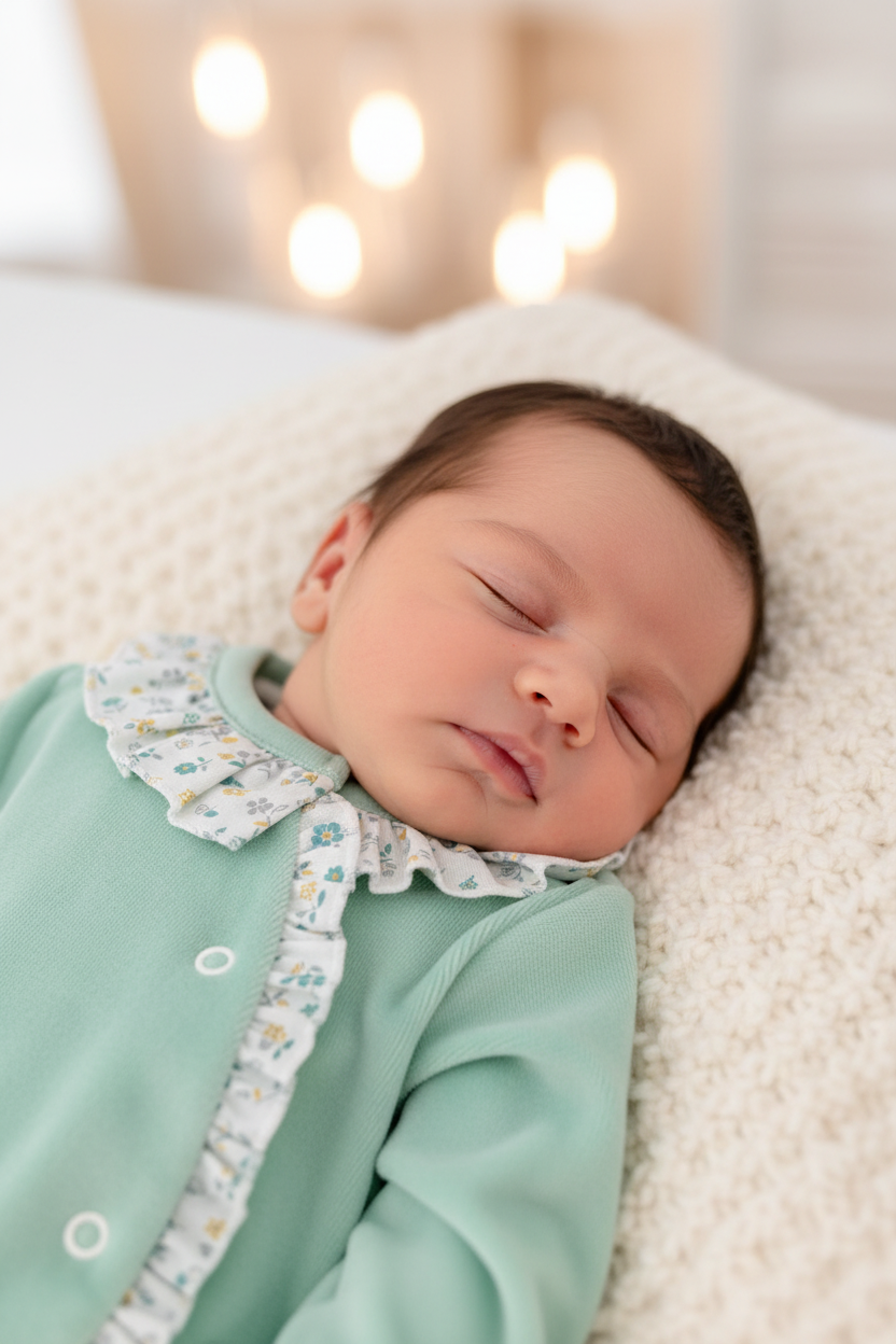 Babygrow tema flores em VELUDO verde