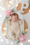 Babygrow tema flores em VELUDO bege