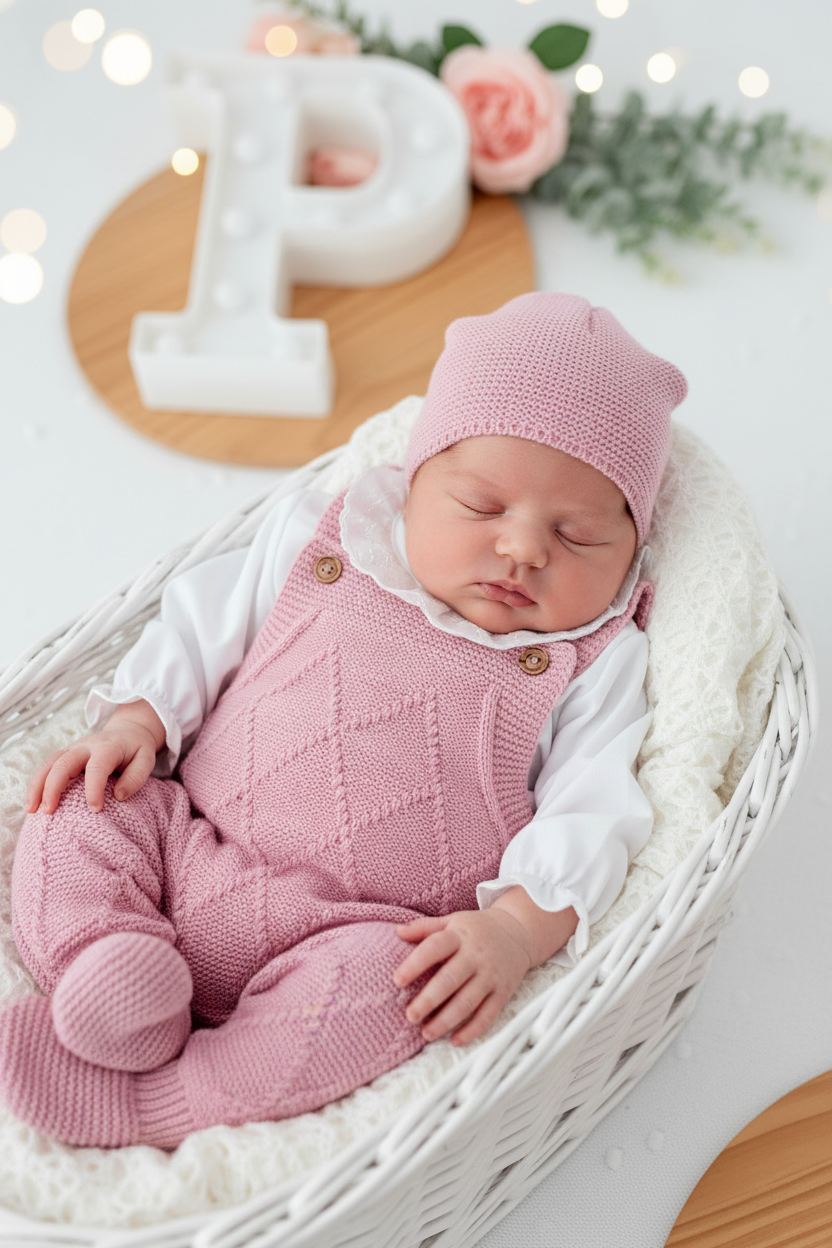 Conjunto losango: camisa, jardineiras e gorro Outono Inverno