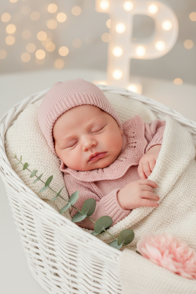 Babygrow e touca Rosa Velho em malha Outono Inverno