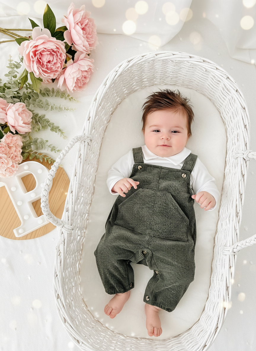 Conjunto verde: jardineiras e camisa