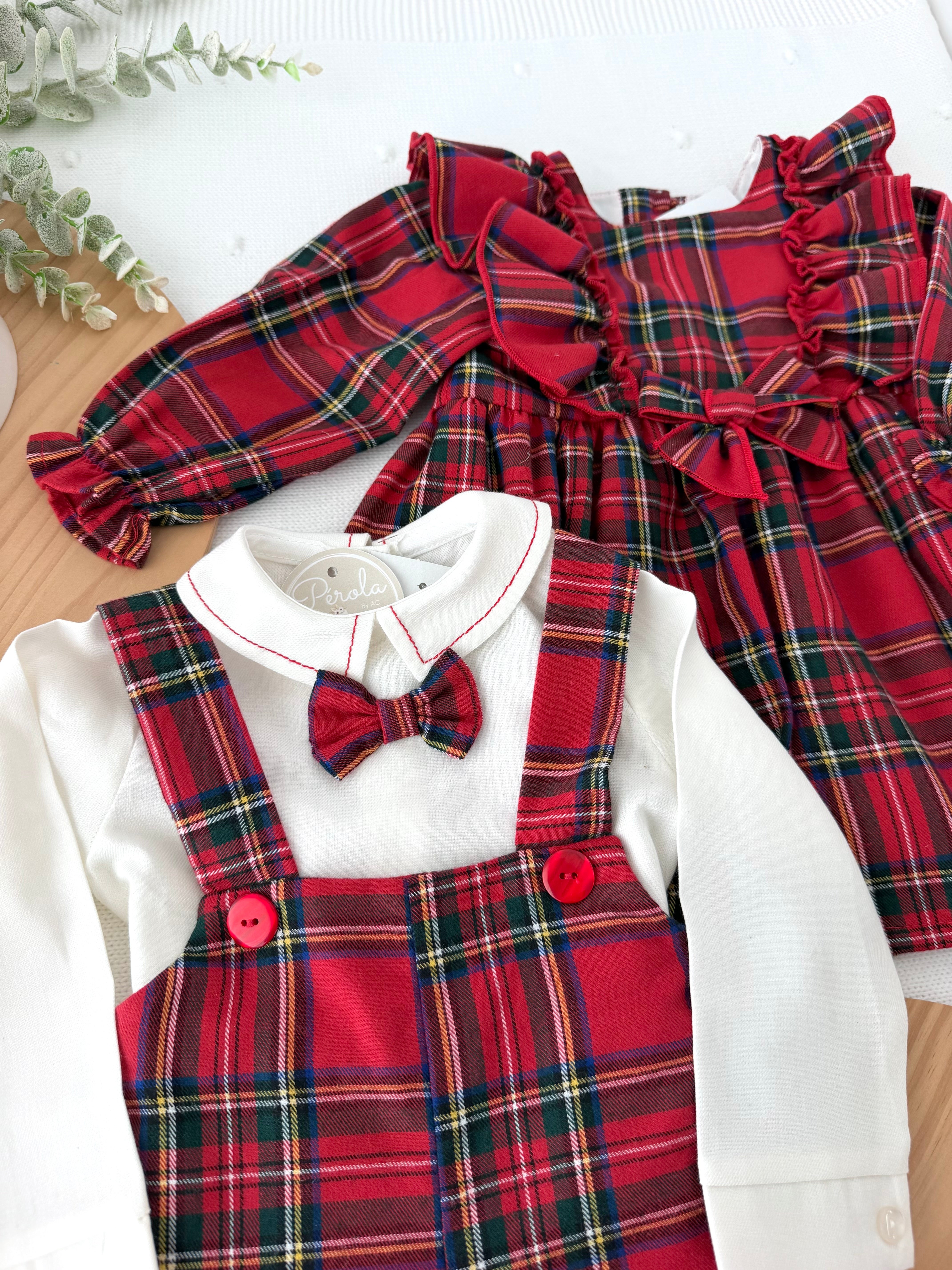 Conjunto xadrez vermelho  menino 6-12-18M