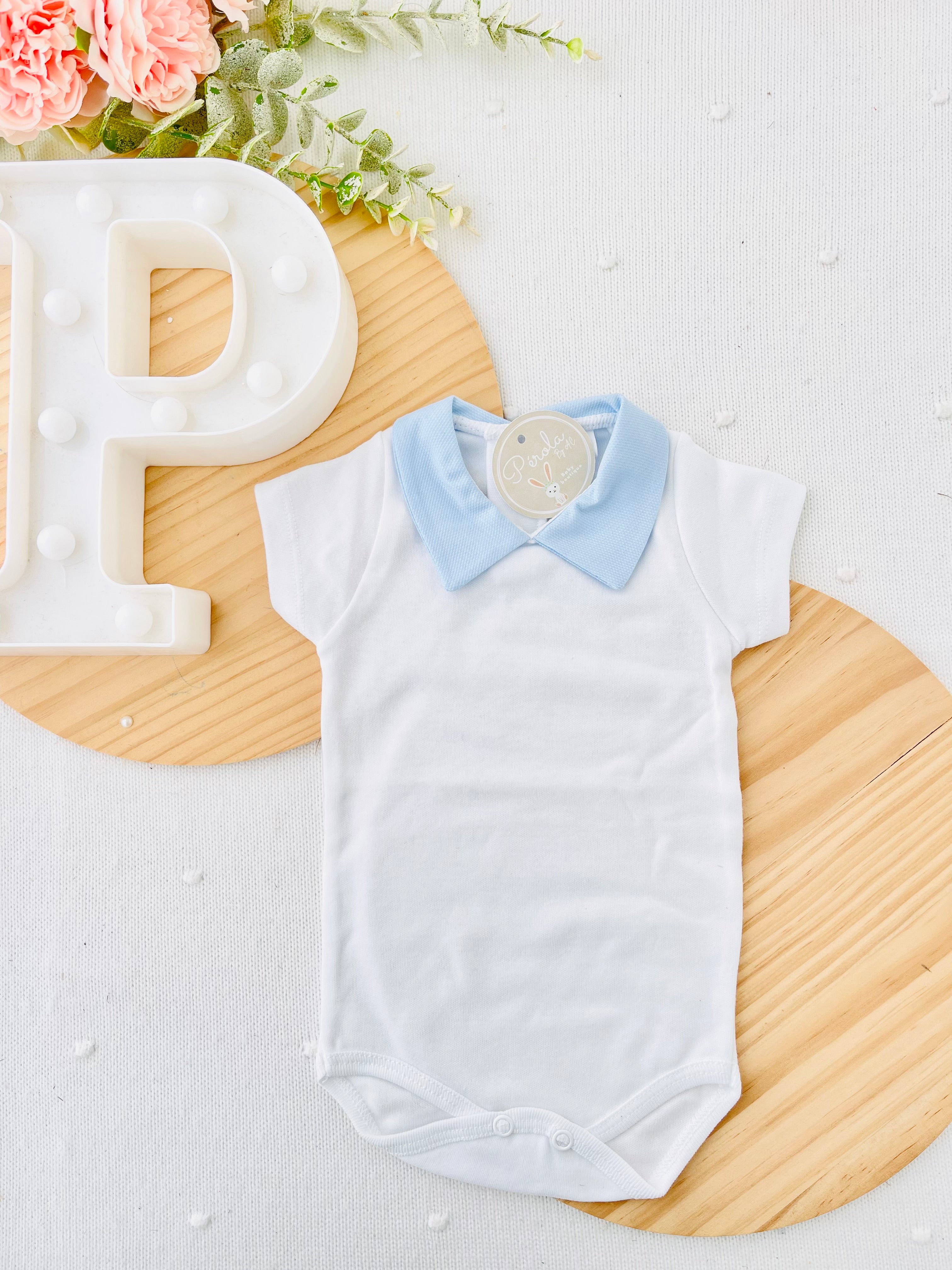 Body de manga curta com gola azul