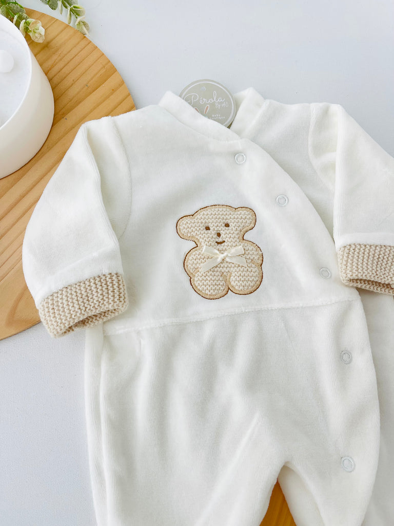 Babygrow veludo com ursinho em malha
