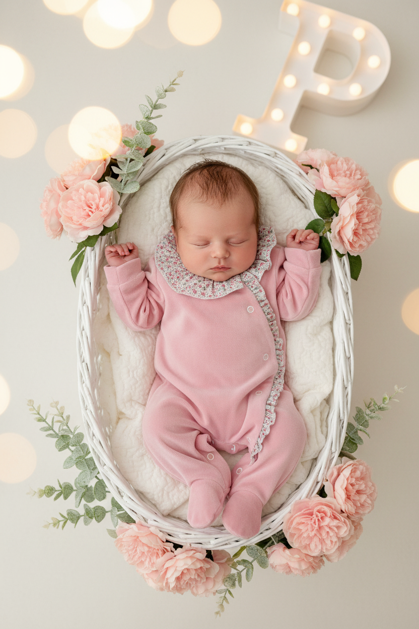 Babygrow tema flores em VELUDO Rosa velho