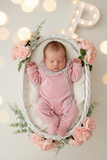 Babygrow tema flores em VELUDO Rosa velho