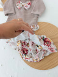 Conjunto castanho: camisola e saia/tapa fraldas