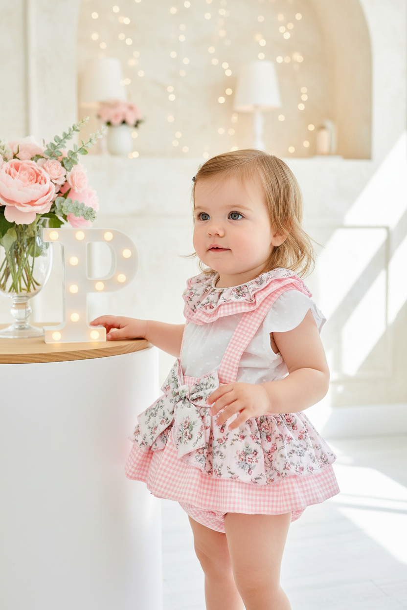 Conjunto Leonor: saia/tapa fraldas e blusa 6-36M