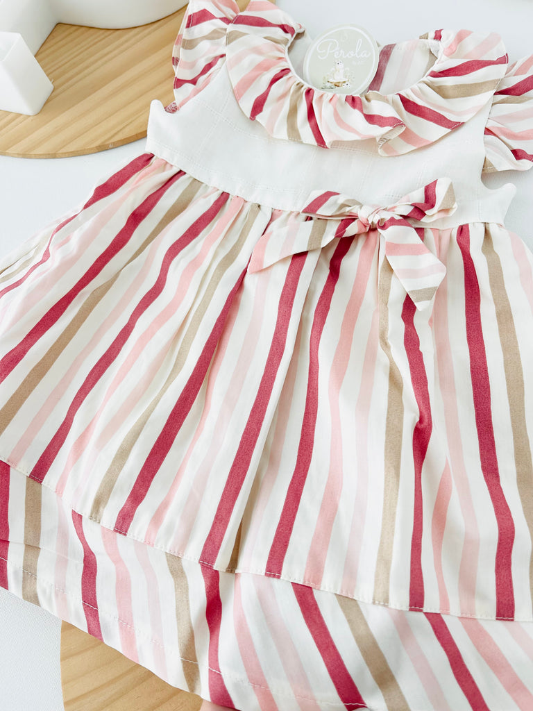 Vestido riscas em pérola