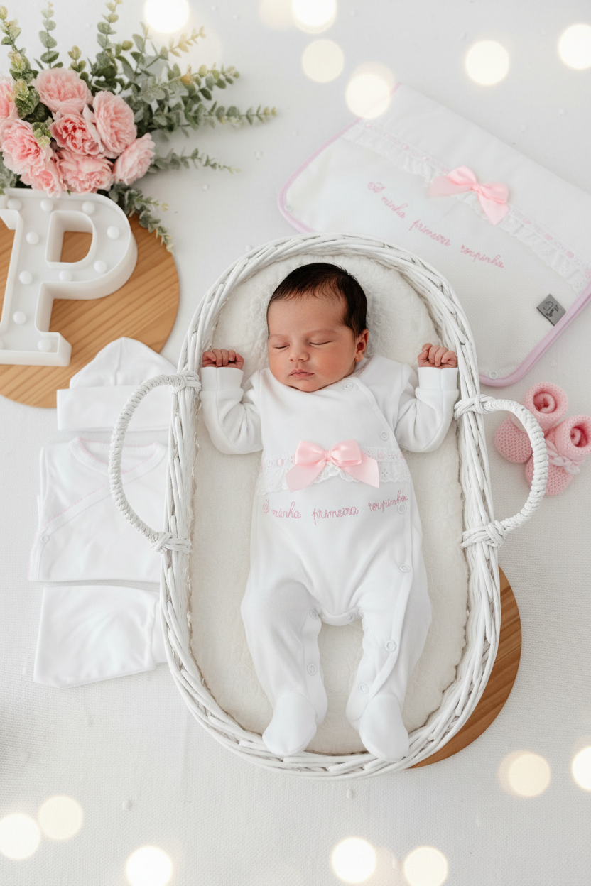 Conjunto primeira roupinha algodão tema renda- oferta carapins